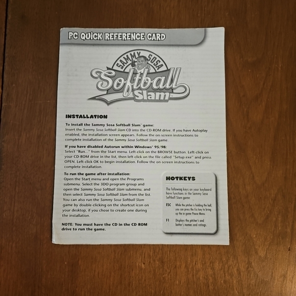 Sammy Sosa's Softball Slam Quick Reference + User's Manual 3DO (PC, 2000) - Picture 5 of 6